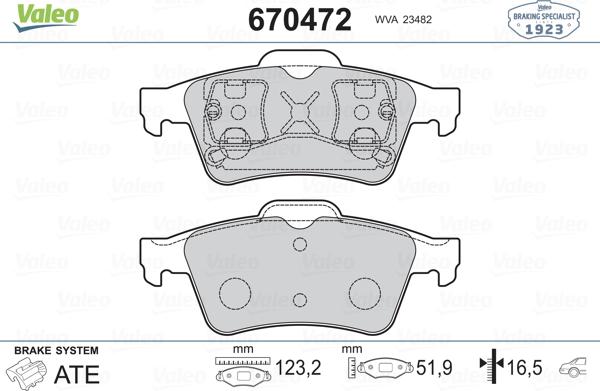 Valeo 670472 - Тормозные колодки, дисковые, комплект autosila-amz.com