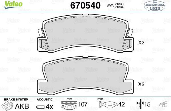 Valeo 670540 - Тормозные колодки, дисковые, комплект autosila-amz.com