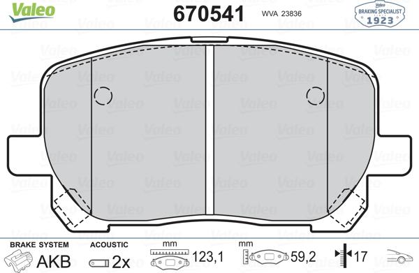 Valeo 670541 - Тормозные колодки, дисковые, комплект autosila-amz.com