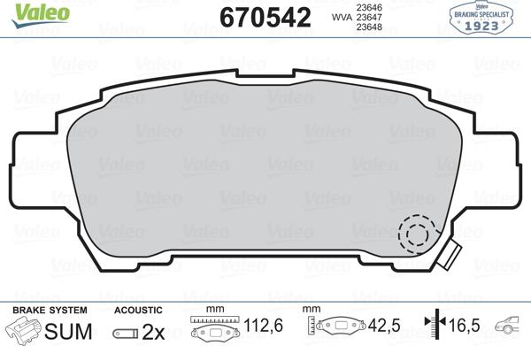 Valeo 670542 - Тормозные колодки, дисковые, комплект autosila-amz.com