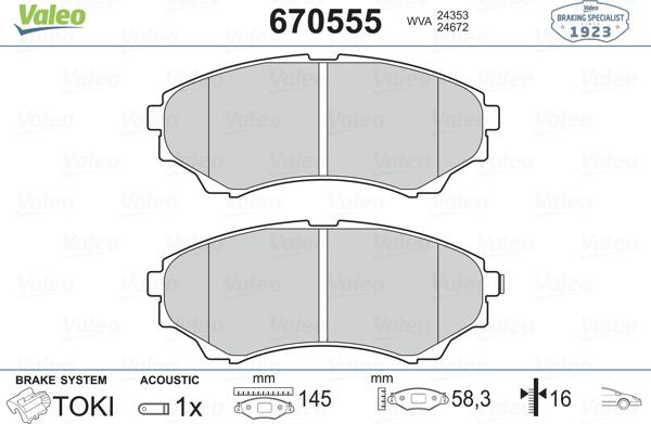 Valeo 670555 - Тормозные колодки, дисковые, комплект autosila-amz.com