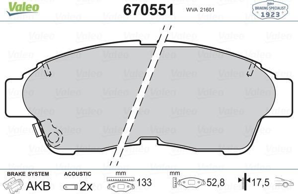 Valeo 670551 - Тормозные колодки, дисковые, комплект autosila-amz.com