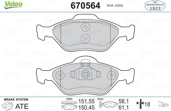 Valeo 670564 - Тормозные колодки, дисковые, комплект autosila-amz.com