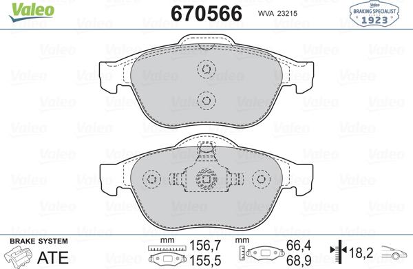 Valeo 670566 - Тормозные колодки, дисковые, комплект autosila-amz.com