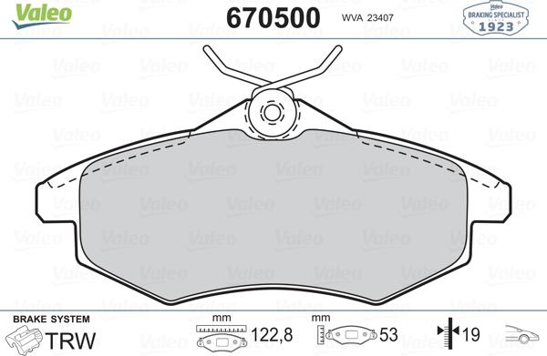 Valeo 670500 - Тормозные колодки, дисковые, комплект autosila-amz.com