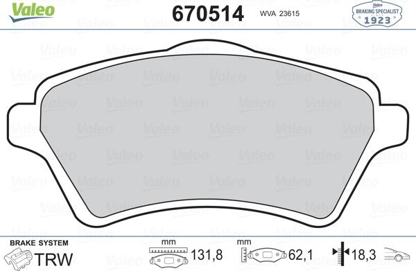 Valeo 670514 - Тормозные колодки, дисковые, комплект autosila-amz.com