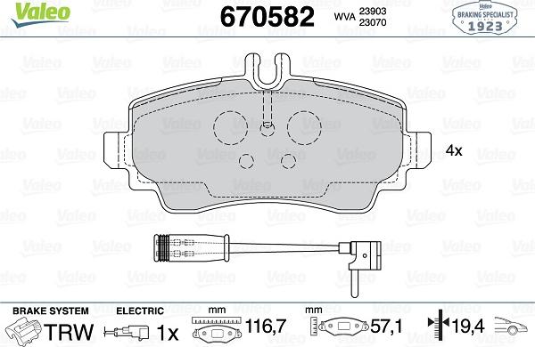 Valeo 670582 - Тормозные колодки, дисковые, комплект autosila-amz.com