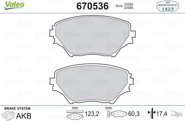 Valeo 670536 - Тормозные колодки, дисковые, комплект autosila-amz.com