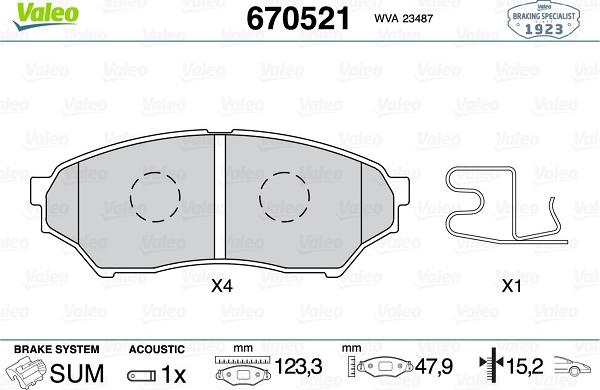 Valeo 670521 - Тормозные колодки, дисковые, комплект autosila-amz.com