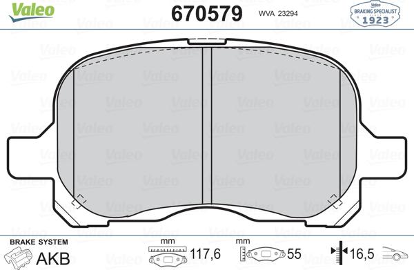 Valeo 670579 - Тормозные колодки, дисковые, комплект autosila-amz.com