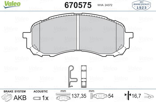 Valeo 670575 - Тормозные колодки, дисковые, комплект autosila-amz.com