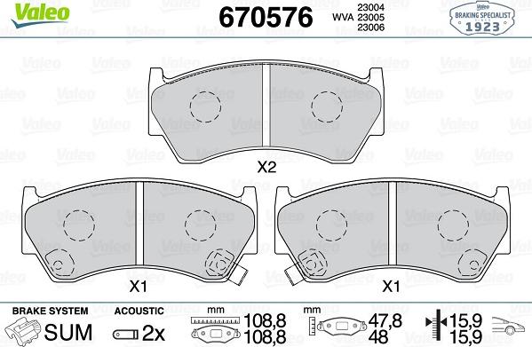 Valeo 670576 - Тормозные колодки, дисковые, комплект autosila-amz.com