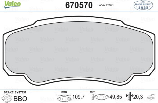 Valeo 670570 - Тормозные колодки, дисковые, комплект autosila-amz.com