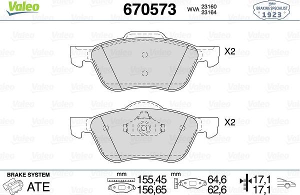 Valeo 670573 - Тормозные колодки, дисковые, комплект autosila-amz.com