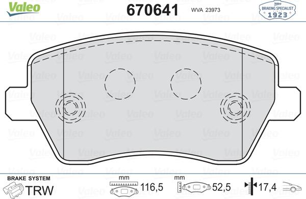 Valeo 670641 - Тормозные колодки, дисковые, комплект autosila-amz.com