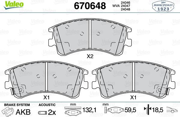 Valeo 670648 - Тормозные колодки, дисковые, комплект autosila-amz.com