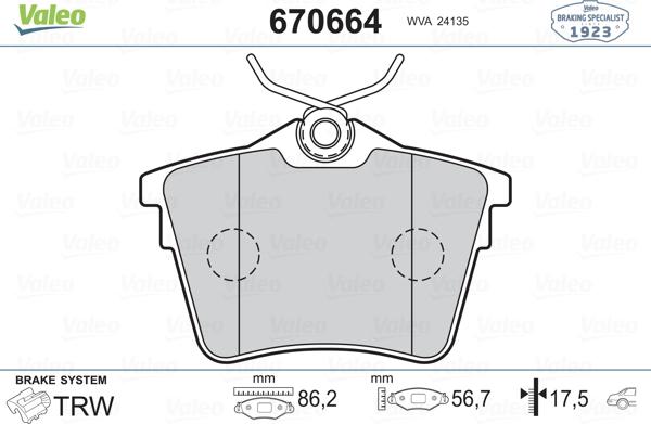 Valeo 670664 - Тормозные колодки, дисковые, комплект autosila-amz.com