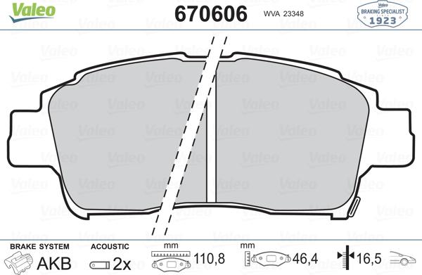 Valeo 670606 - Тормозные колодки, дисковые, комплект autosila-amz.com