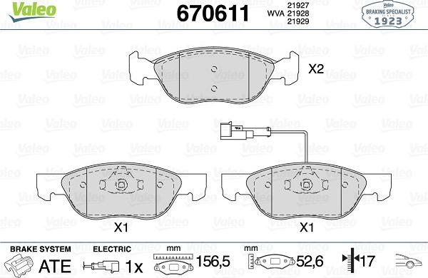 Valeo 670611 - Тормозные колодки, дисковые, комплект autosila-amz.com