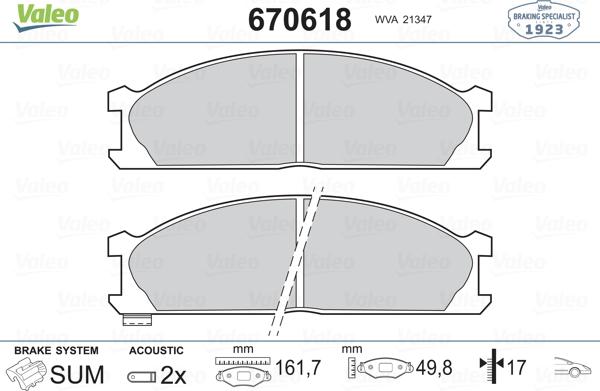 Valeo 670618 - Тормозные колодки, дисковые, комплект autosila-amz.com