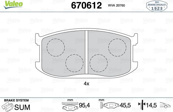 Valeo 670612 - Тормозные колодки, дисковые, комплект autosila-amz.com