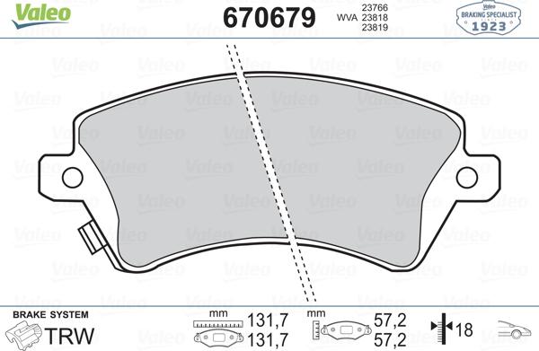 Valeo 670679 - Тормозные колодки, дисковые, комплект autosila-amz.com