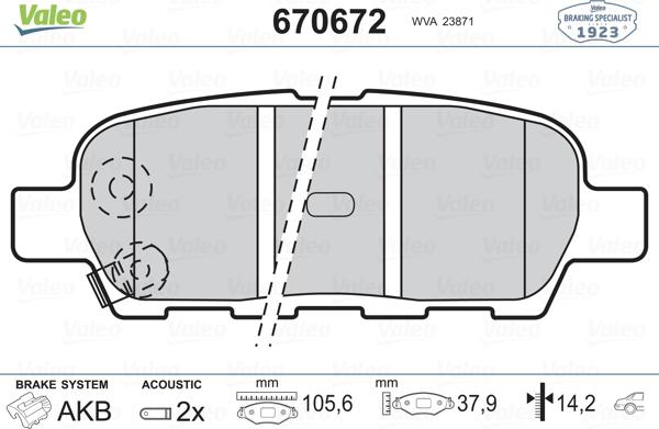 Valeo 670672 - Тормозные колодки, дисковые, комплект autosila-amz.com