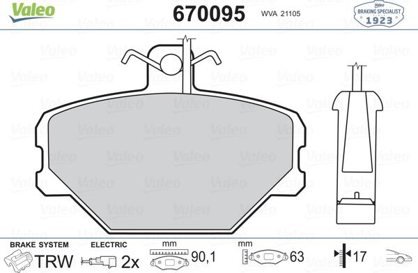 Valeo 670095 - Тормозные колодки, дисковые, комплект autosila-amz.com