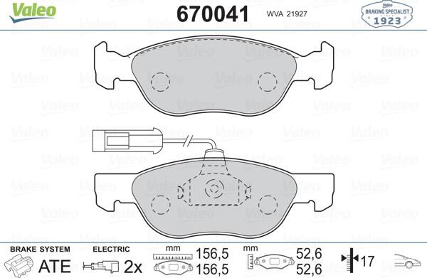 Valeo 670041 - Тормозные колодки, дисковые, комплект autosila-amz.com