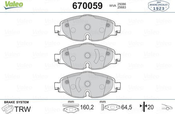 Valeo 670059 - Тормозные колодки, дисковые, комплект autosila-amz.com