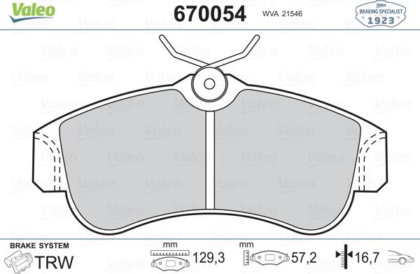 Valeo 670054 - Тормозные колодки, дисковые, комплект autosila-amz.com