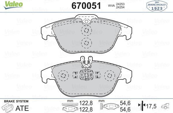 Valeo 670051 - Тормозные колодки, дисковые, комплект autosila-amz.com