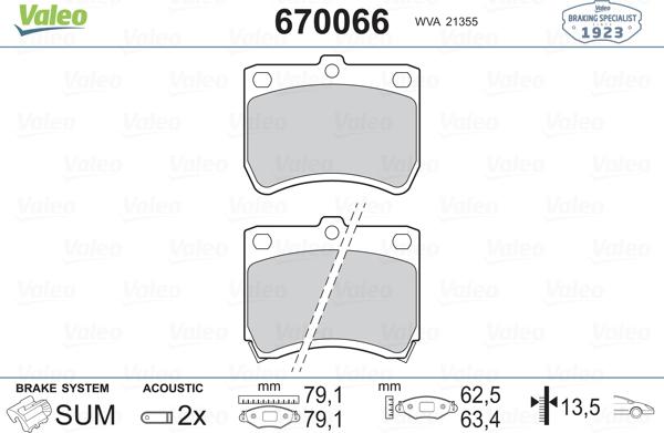 Valeo 670066 - Тормозные колодки, дисковые, комплект autosila-amz.com