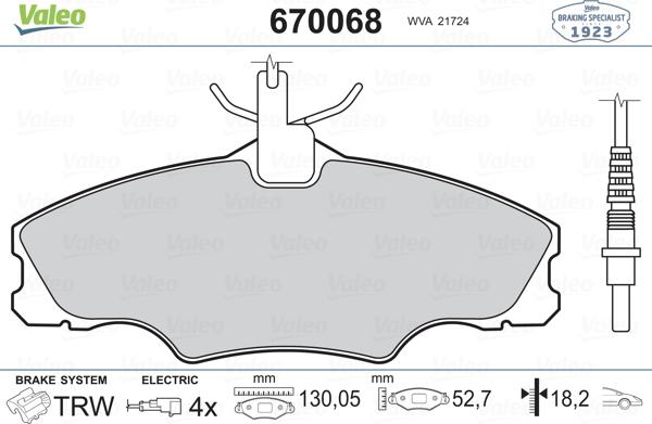 Valeo 670068 - Тормозные колодки, дисковые, комплект autosila-amz.com