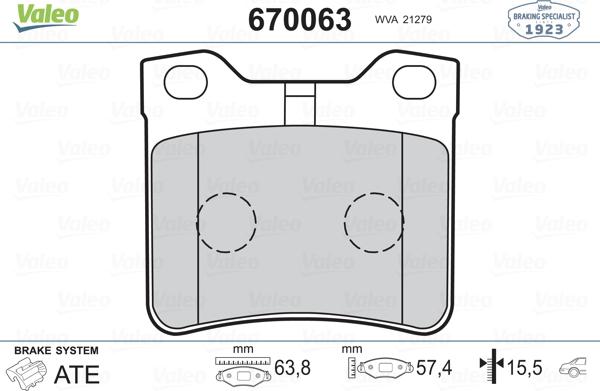 Valeo 670063 - Тормозные колодки, дисковые, комплект autosila-amz.com