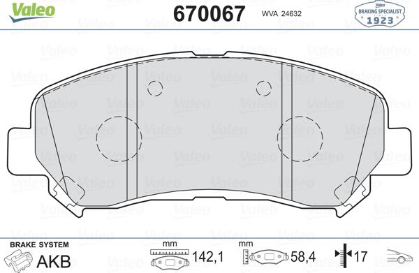 Valeo 670067 - Тормозные колодки, дисковые, комплект autosila-amz.com