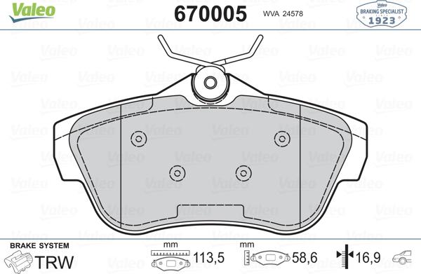 Valeo 670005 - Тормозные колодки, дисковые, комплект autosila-amz.com