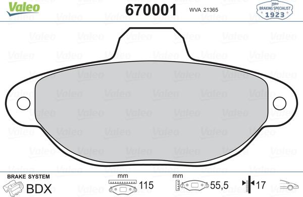 Valeo 670001 - Тормозные колодки, дисковые, комплект autosila-amz.com