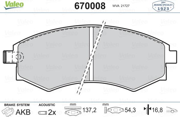 Valeo 670008 - Тормозные колодки, дисковые, комплект autosila-amz.com