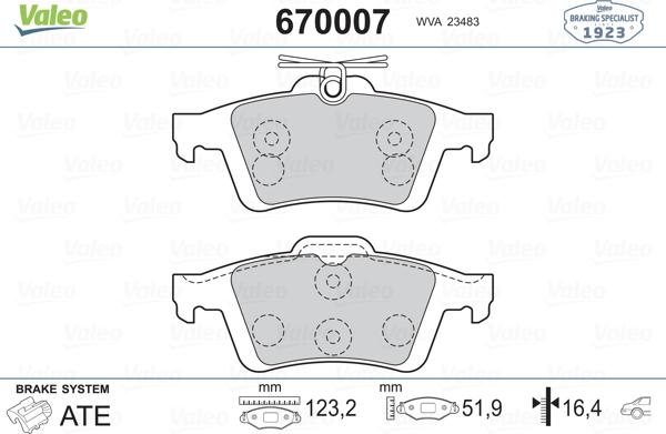 Valeo 670007 - Тормозные колодки, дисковые, комплект autosila-amz.com