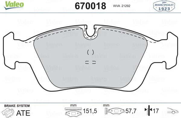 Valeo 670018 - Тормозные колодки, дисковые, комплект autosila-amz.com