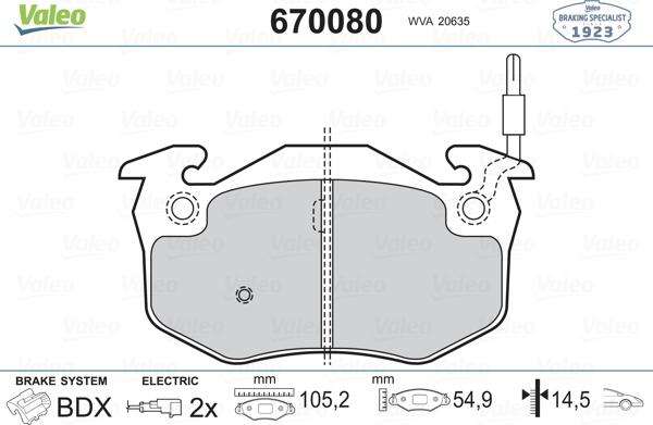 Valeo 670080 - Тормозные колодки, дисковые, комплект autosila-amz.com