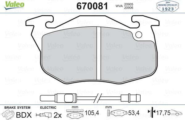 Valeo 670081 - Тормозные колодки, дисковые, комплект autosila-amz.com