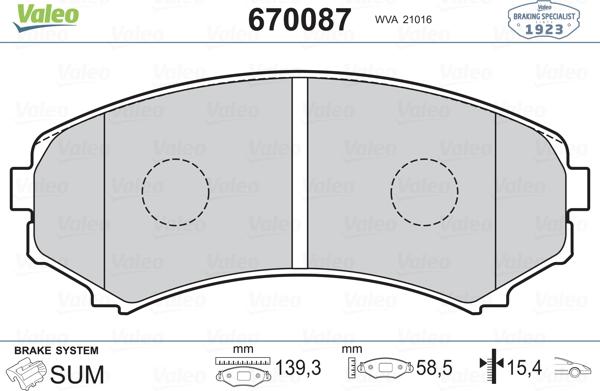 Valeo 670087 - Тормозные колодки, дисковые, комплект autosila-amz.com