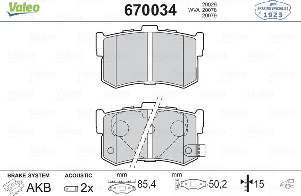 Valeo 670034 - Тормозные колодки, дисковые, комплект autosila-amz.com