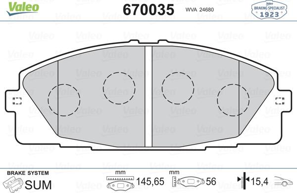 Valeo 670035 - Тормозные колодки, дисковые, комплект autosila-amz.com