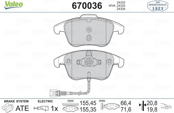 Valeo 670036 - Тормозные колодки, дисковые, комплект autosila-amz.com