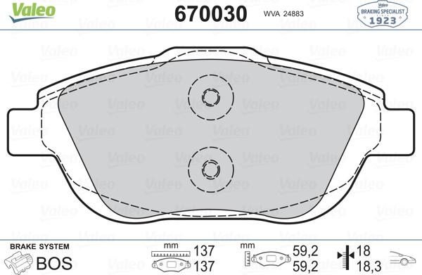 Valeo 670030 - Тормозные колодки, дисковые, комплект autosila-amz.com