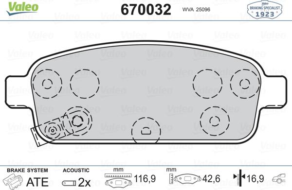 Valeo 670032 - Тормозные колодки, дисковые, комплект autosila-amz.com