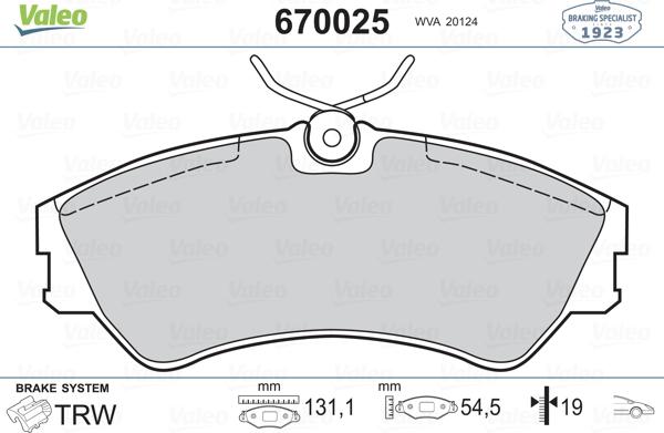 Valeo 670025 - Тормозные колодки, дисковые, комплект autosila-amz.com